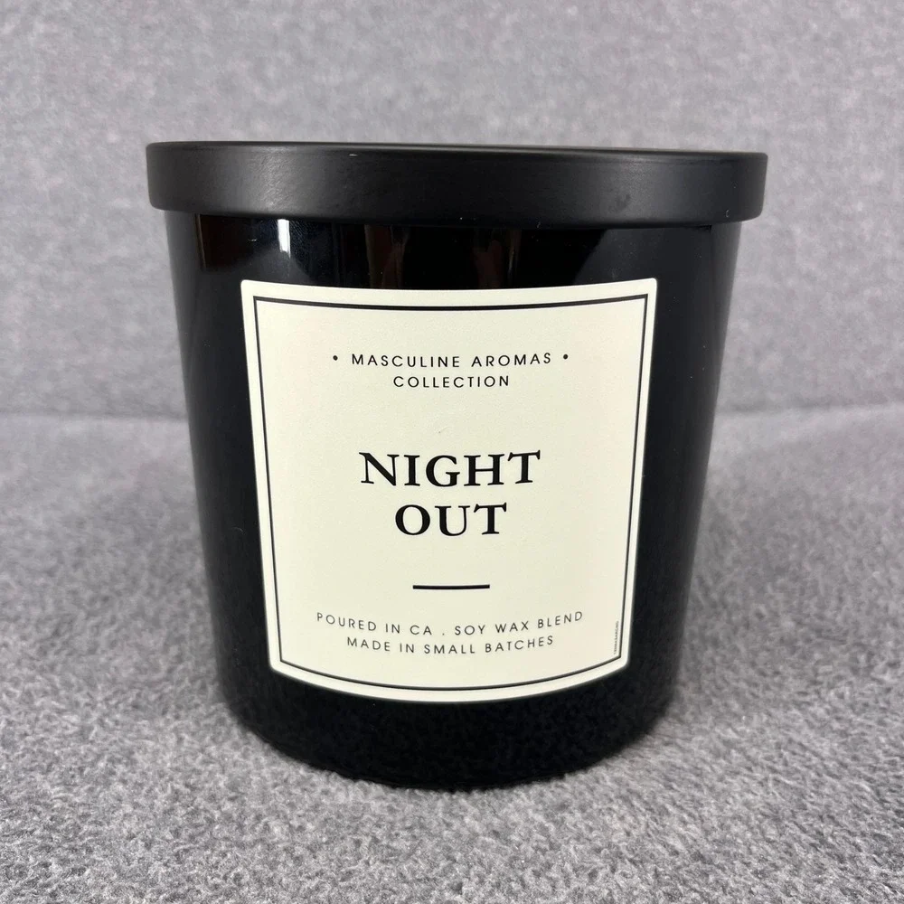 Leoben Company Night Out Candle Masculine Aromas 24oz Black 3-Wick Soy Wax Blend